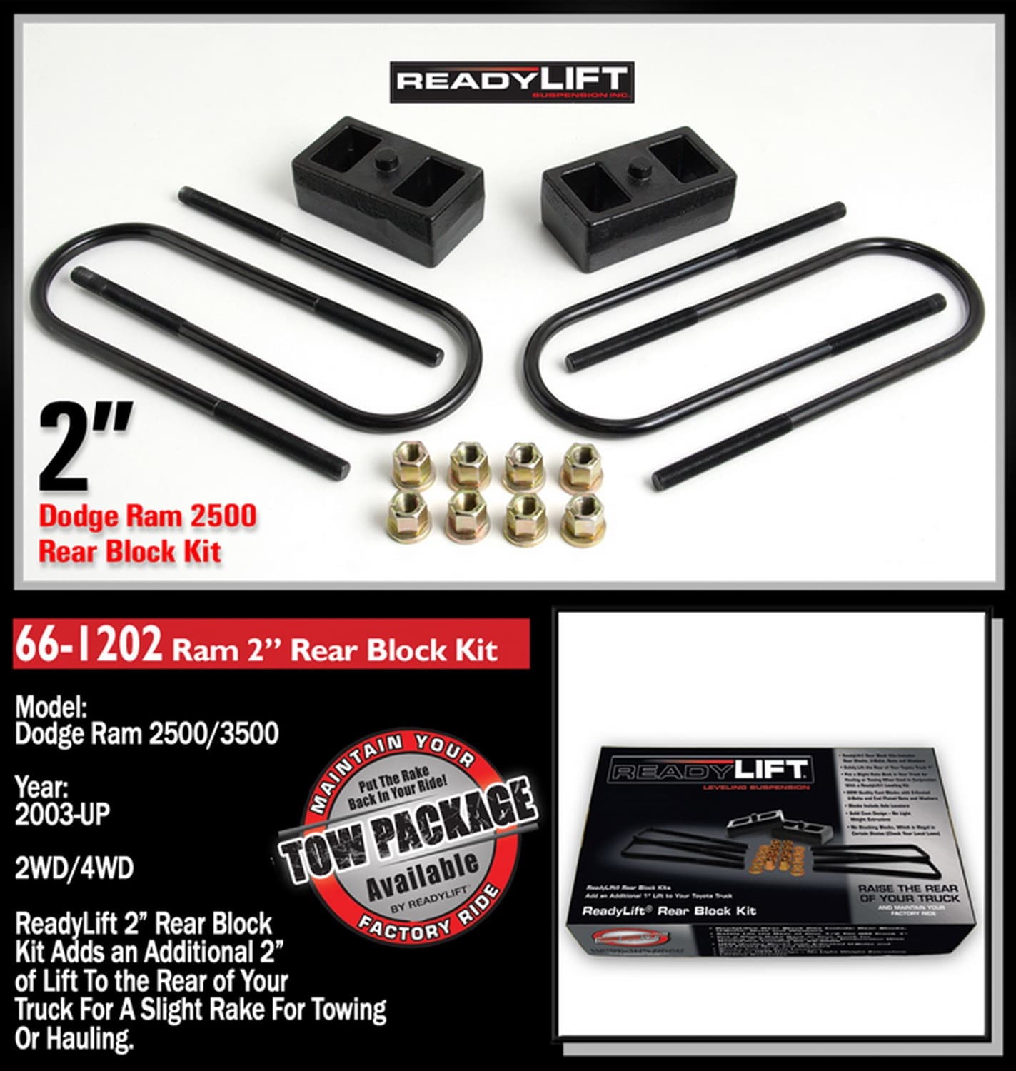 0313 RAM 2500/03c RAM 3500 4wd2in Rear Block Kit Use W/O Top Mounted Overloads Non Camper Package product image