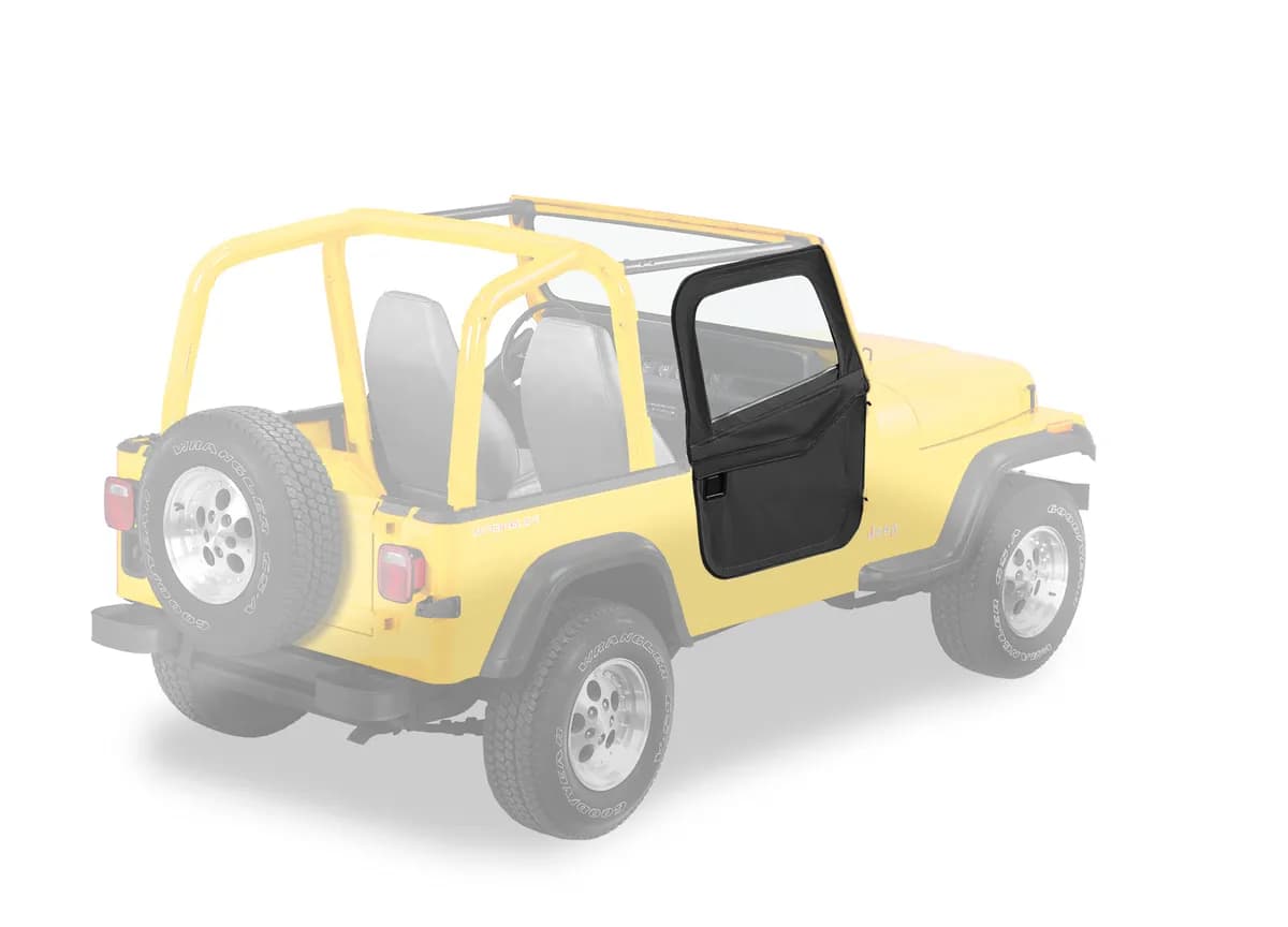 Black Crush Doors, Fabric 2-piece Full Fabric Door Set Jeep 80-95 CJ7 & Wrangler; Fit Supertop 51603/54603, 54599; Sunrider 51698 or Halftop 53818