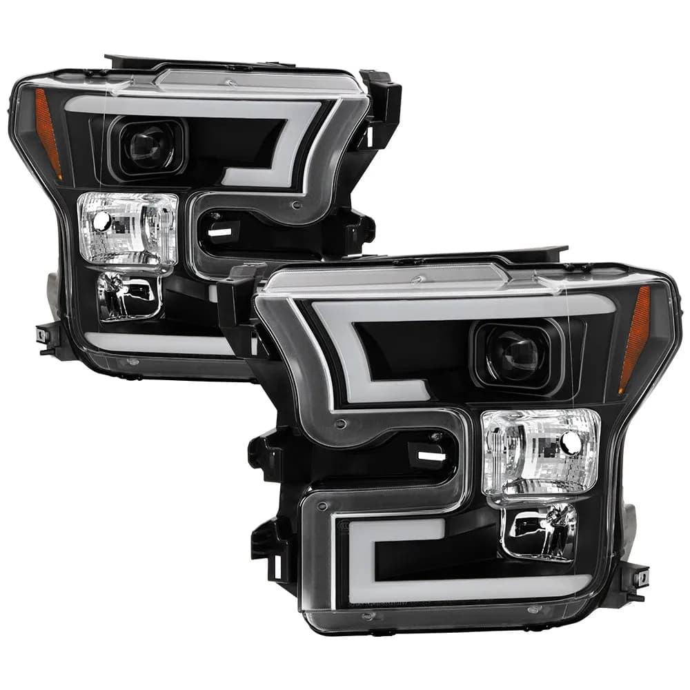 ( Spyder Platinum ) Ford F150 2015-2017 Halogen Model Only ( do Not Fit Factory LED Model ) High-Power LED Module (Low Beam) Equipped Headlights - Black - Low Beam: LED (Included) - High Beam: - Turn Signal: - 2015 / Ford / F150