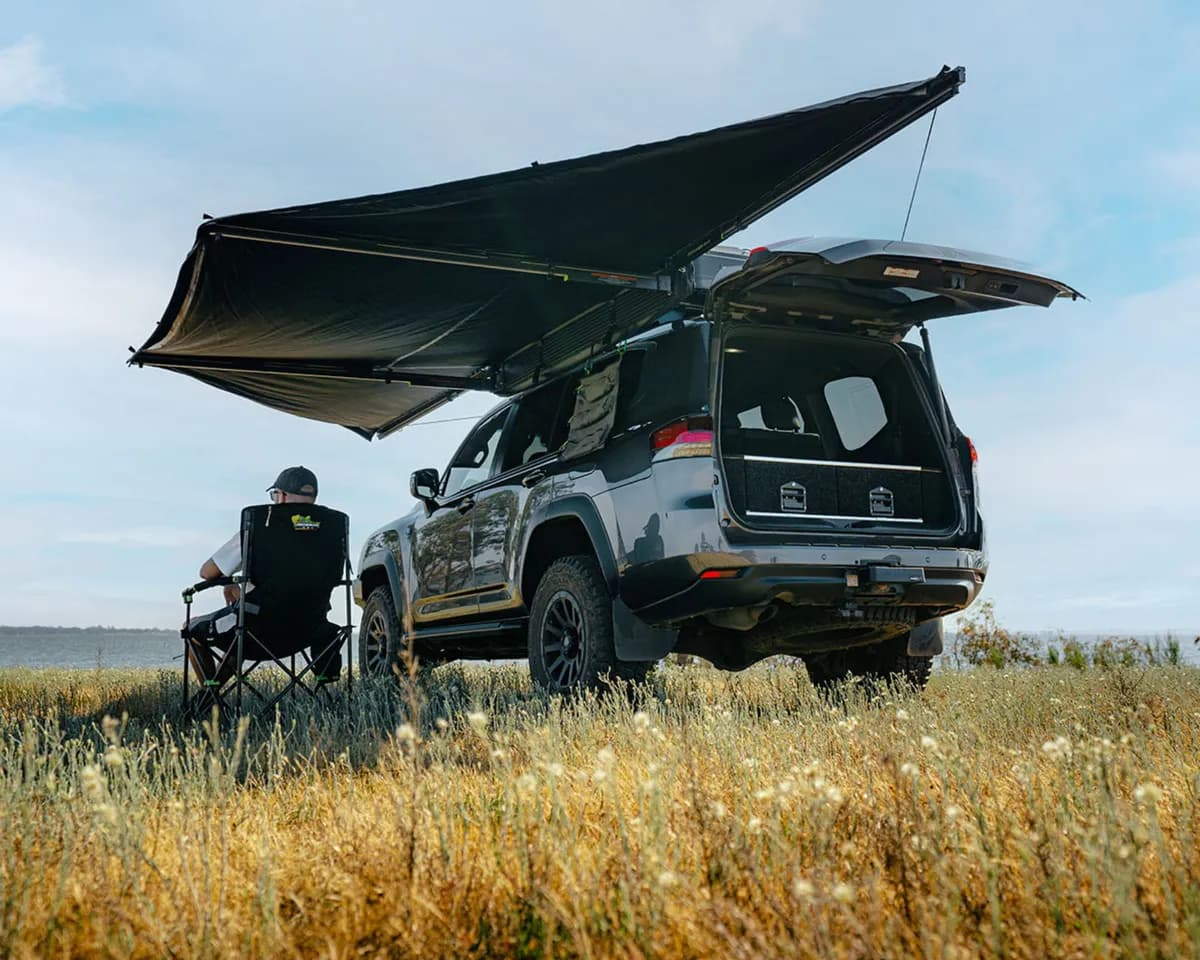 Deltawing 180degree 5.9ft Freestanding Awning With LED Lights Waterproof Uv50 Kit
