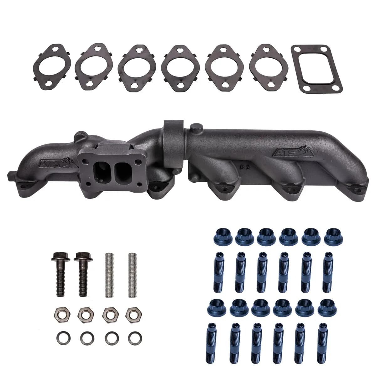 ATS Pulse Flow Exhaust Manifold Kit Fits 2003-2007 5.9L Cummins 2-Piece T3 T4 With Optional Premium Hardware And Gaskets - T3 / Manifold with Gaskets
