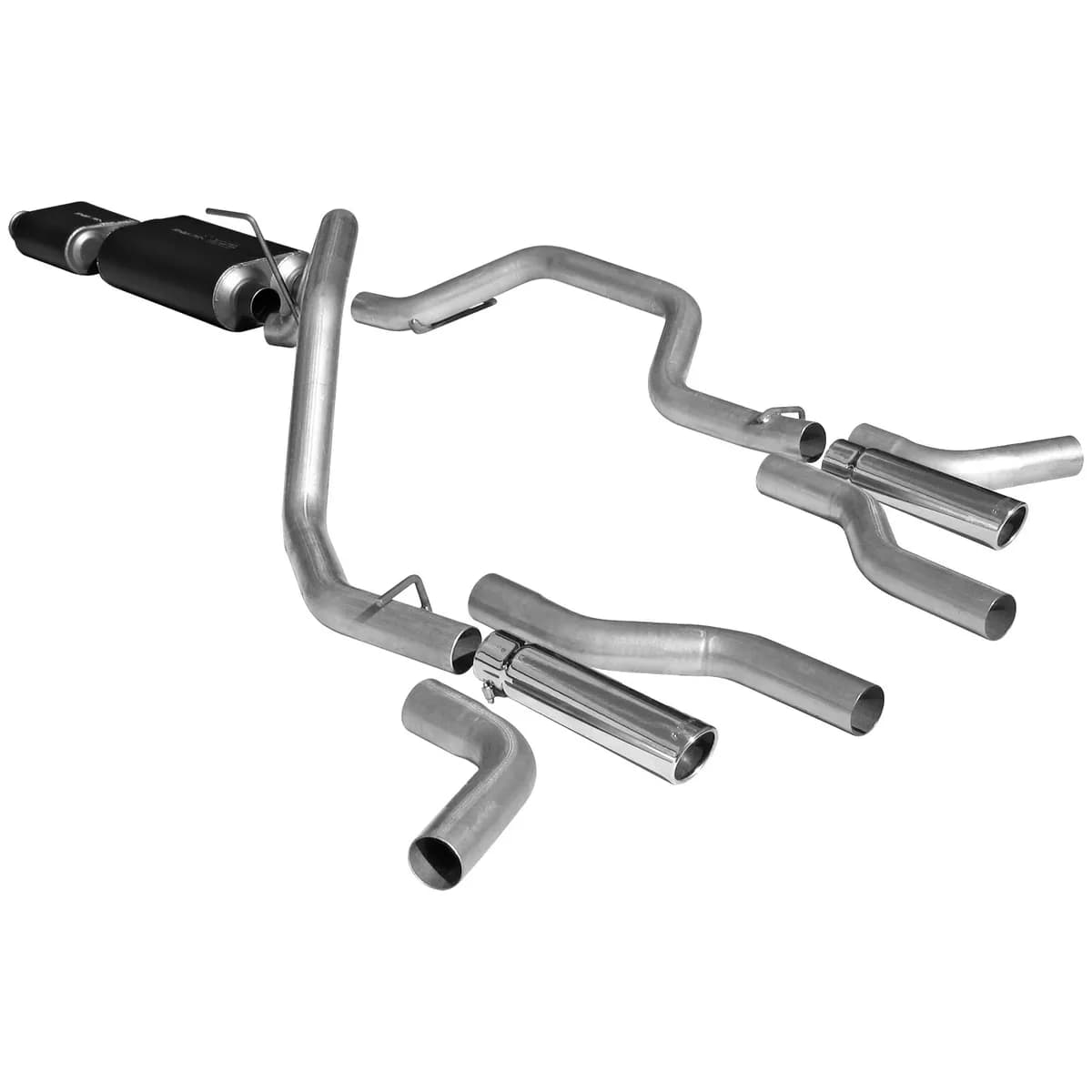 00-06 Toyota Tundra 4.7L V8 2/4 Wheel Drive All W.B. 2.50in Mandrel Bent Tubing Incl. Hardware Resonator Heat Shields Super 50 Series Muffler 3.00in Logo Embossed Stainless Tips American Thunder Incl. Tube Extensions For DOR And DOS In Kit 16