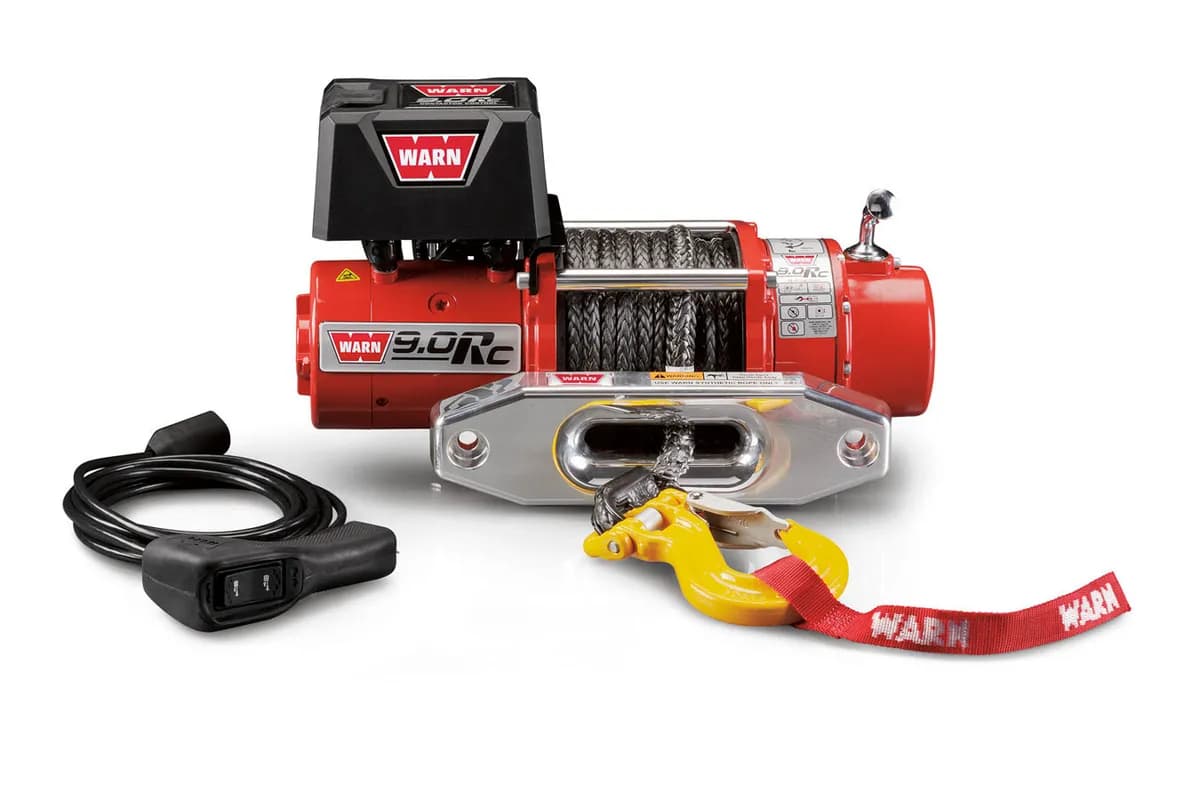 WARN - Vehicle Mounted; Vehicle Recovery Winch; 12 Volt Electric; 9000 Pound Line Pull Capacity; 50 Foot Synthetic Rope; Hawse Fairlead; Wired Remote; Planet