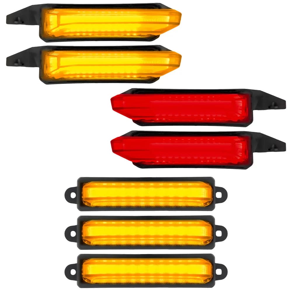 Ford 21-22 Raptor 7-Pc Fender & Hood Light Kit Smoked Lens White or Amber LED Running Lights w/ Startup Light Sequence - Amber w/ Red Rear