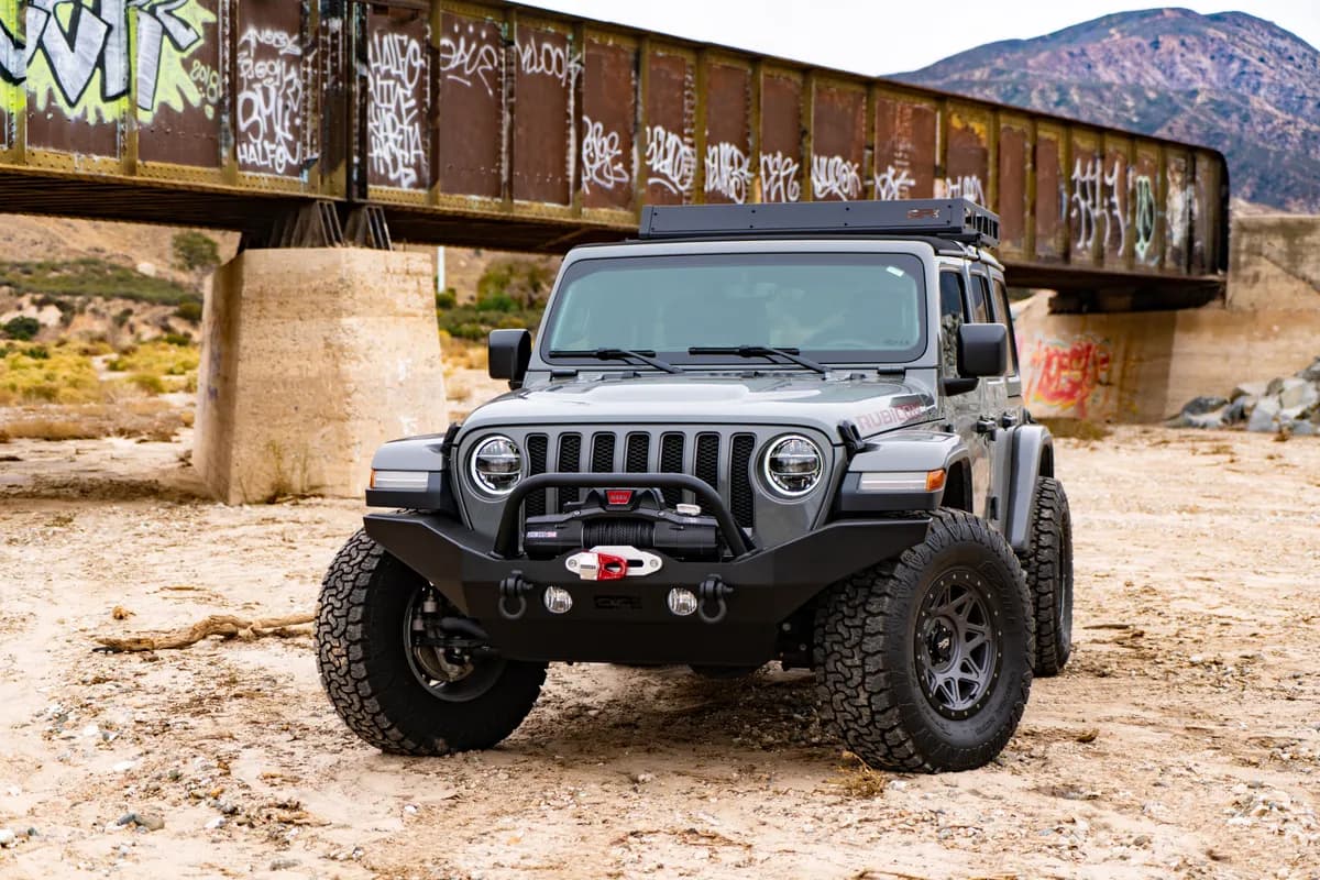 Front Base Bumper; Full-Width Design; Two Welded D-Ring Mounts; 3/16 in. Steel Plate; Textured Black;