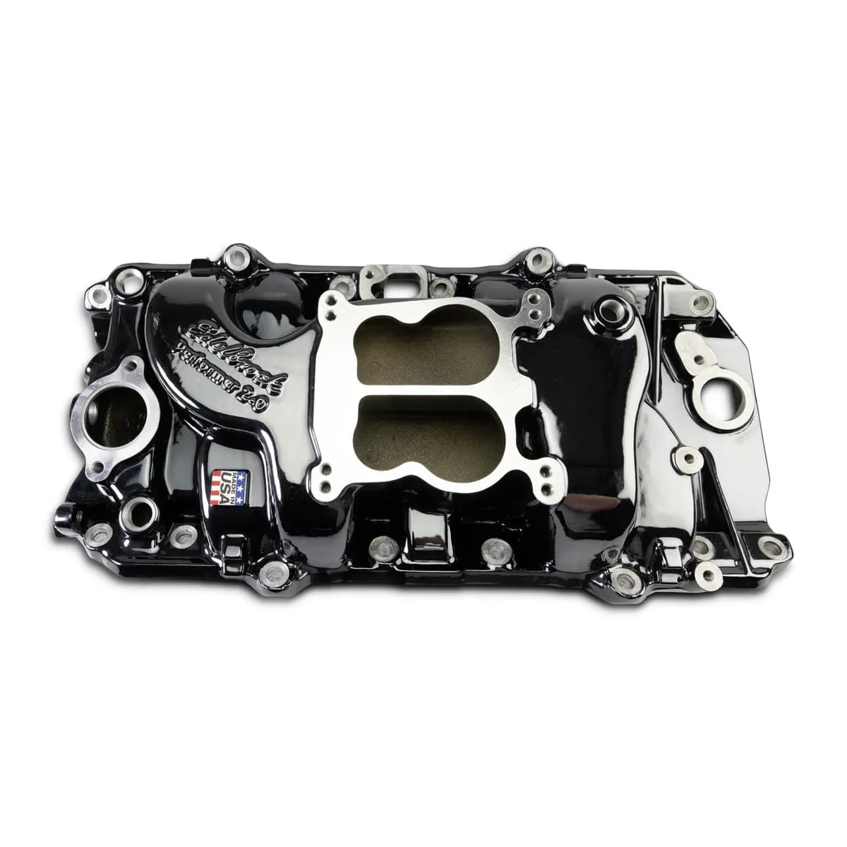 Edelbrock 2161-BP Performer 2-O Manifold for 1965-90 B/B Chevy Oval Port Heads, Black Plasma