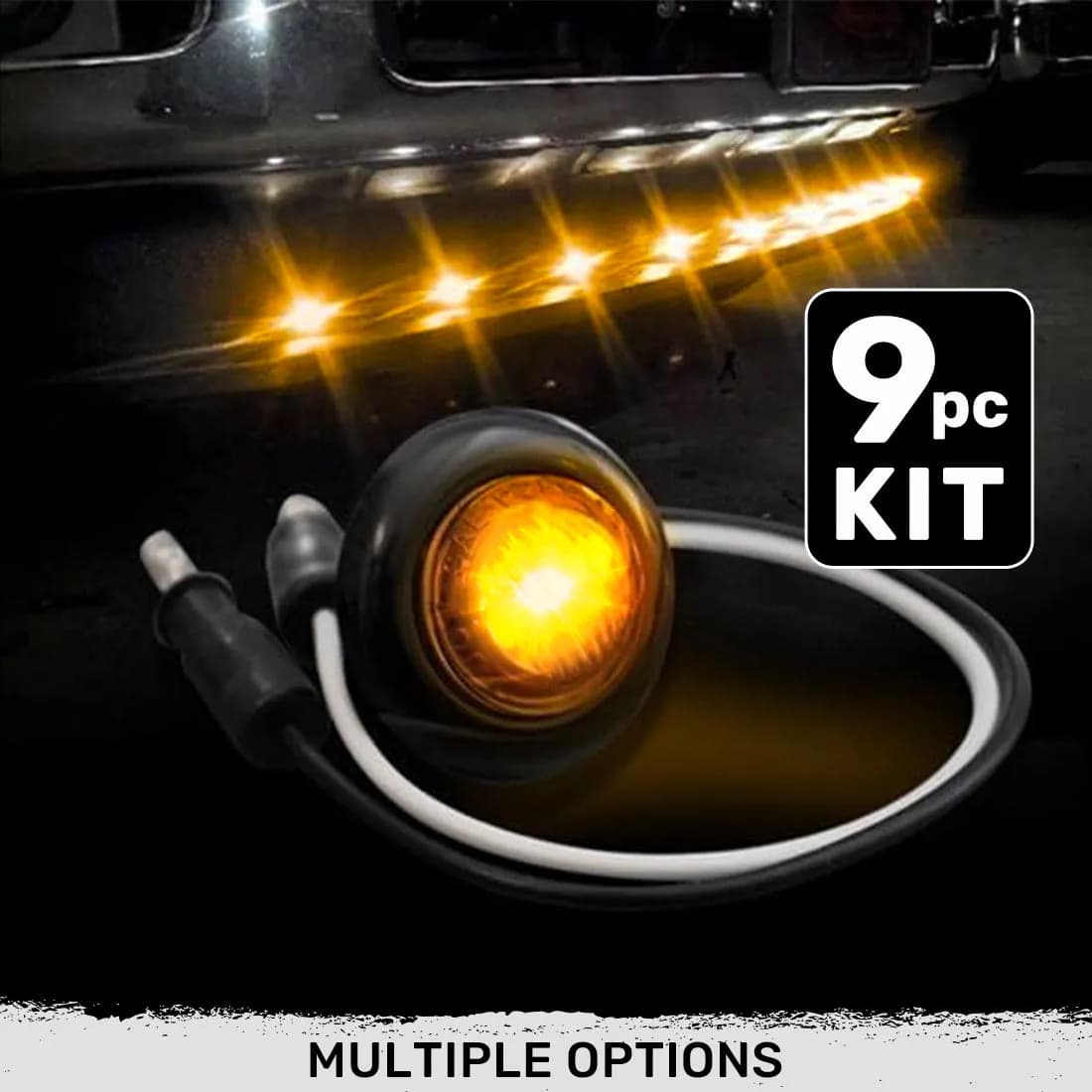 Universal Amber LED Front Lower Air Dam Light Kit with Smoked Lens and Black Bezel - 9pc Sequentially Connected LED Ligh