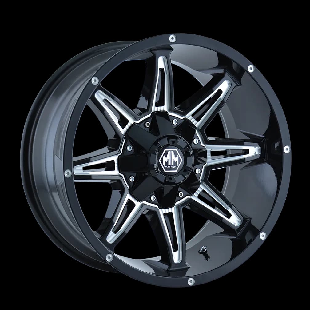 Mayhem Offroad Wheels Rampage 8090 BK 17x9 Milled Spokes Black 18 Off Set 5 Lug 5.71 BSM 87 Bore 127 Bolt Circle Cast Aluminum