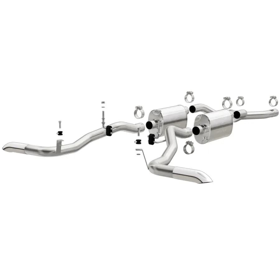 V8 289/302 CID5 X 8 X 14in. Muffler; 2.5in. Tubing; Crossmember-Back; 2.5in. Turndown Tips; DUAL SPLIT SIDE EXIT