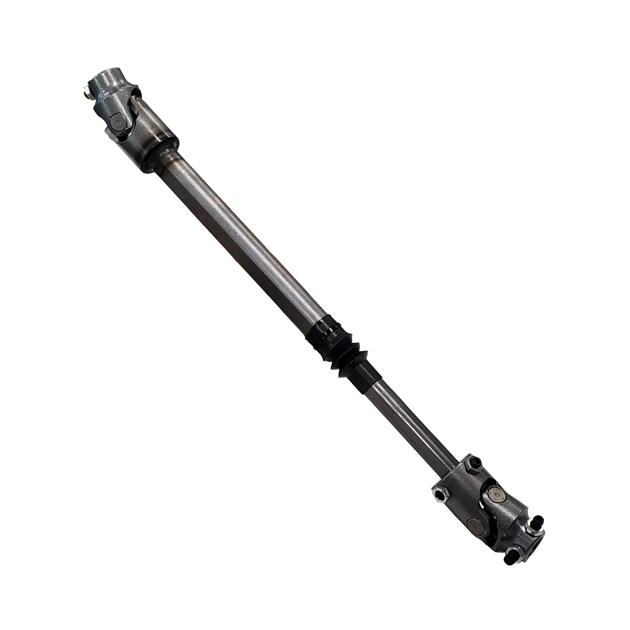 Borgeson 2007-2019 Jeep Wrangler JK Lower Steering Shaft. Heavy duty telescopic steel shaft with billet steel universal joints. Connects from factory steering box to either factory or Borgeson upper steering shaft.