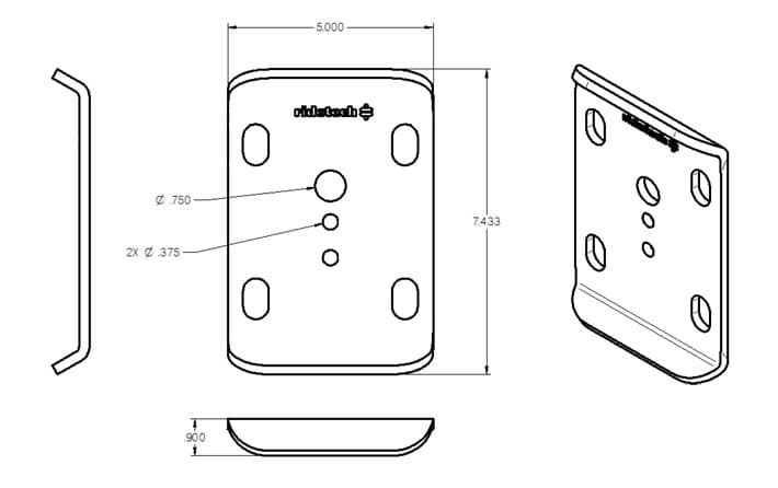 Ridetech U-Bolt Plate 1/4 Inch Thick W/ 5.5 Inch X 7.5 Inch Hole Spacing For 3 Inch Axle Housing Un-Coated Ridetech