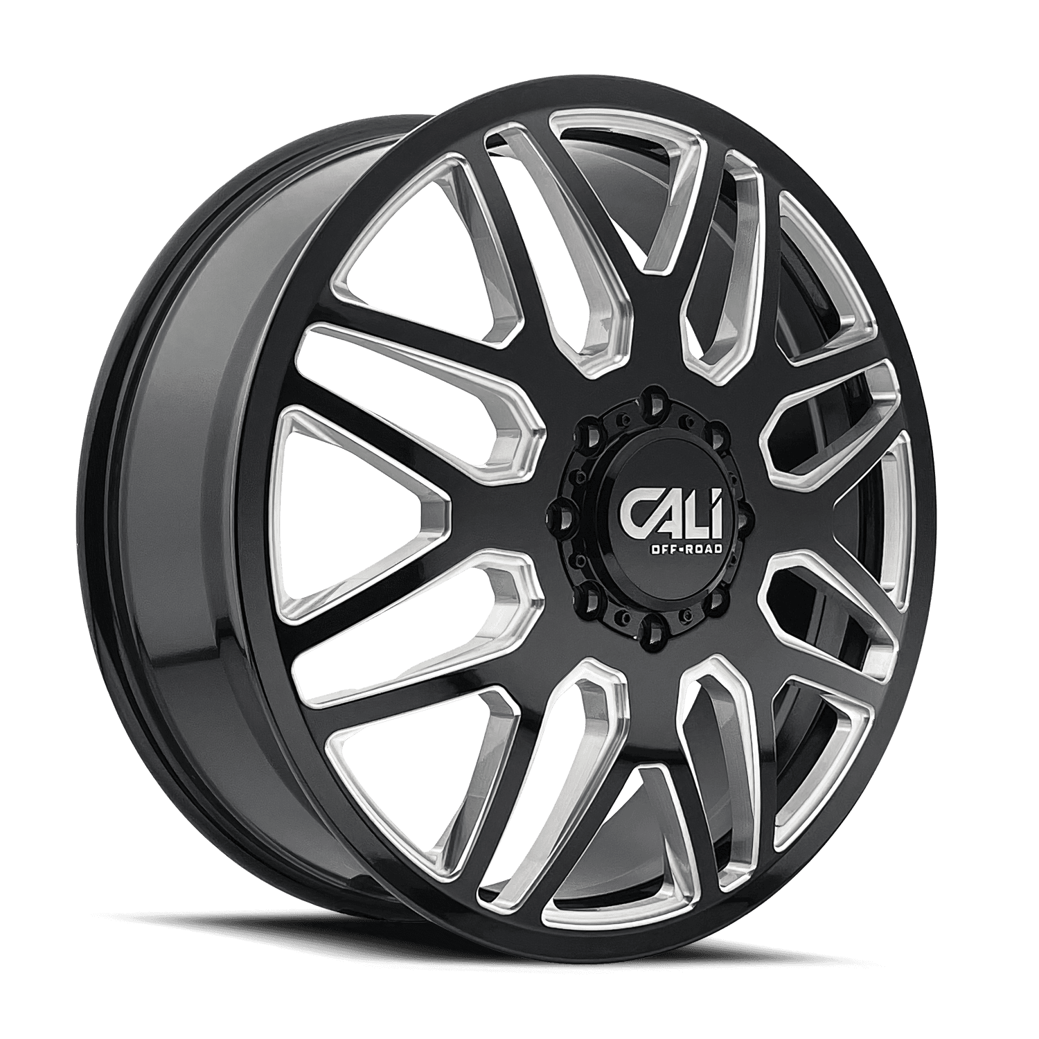 Cali Offroad Dually Wheels Invader Dually 9115D GB-M 24x8.25 Milled Spokes Gloss Black 8 On 200 Bolt Pattern 115 Offset Cali Offroad Wheels