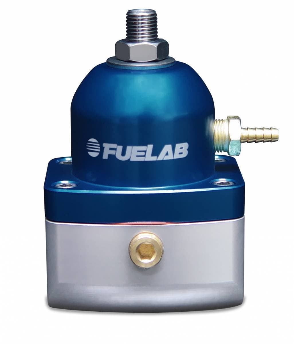 Fuelab Universal EFI Electronic Fuel Injection Adjustable Fuel Pressure Regulator In-Line 25-90 psi 1 -6AN Inlet 1 -6AN Return Blue FUELAB