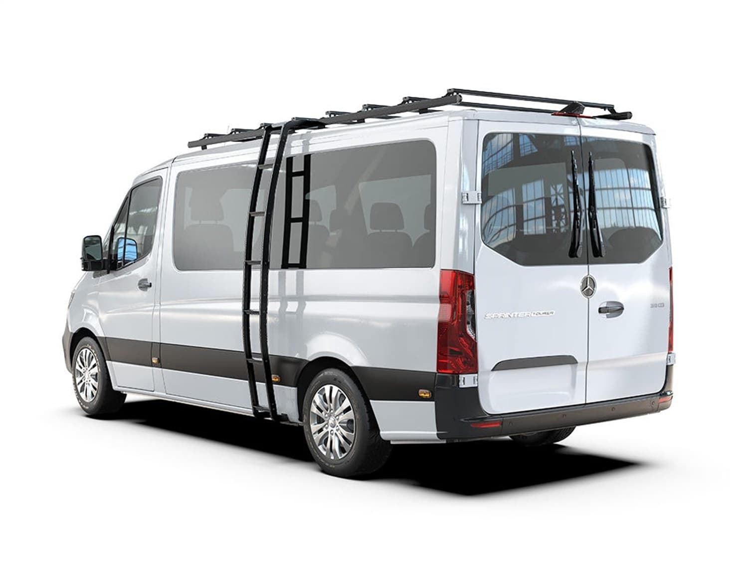 Front Runner Slimpro Van Rack Ladder; For 2007-2023 Mercedes-Benz Sprinter 2nd Gen 906 L1\/SWB/2nd Gen 906 L2\/MWB/2nd Gen 906 L3+L4\/LWB/3rd Gen 907\/910 L1\/SWB/3rd Gen 907\/910 L2\/MWB;