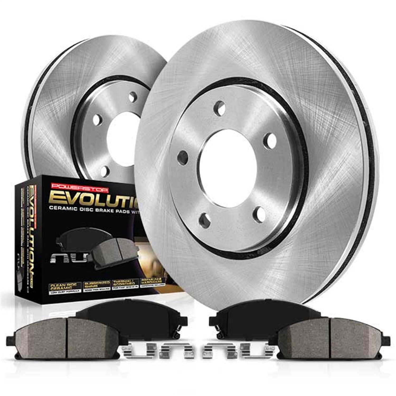 PowerStop Z17 Direct Replacement Kit: Rotors; Ceramic Pads W/Hardware; Pad Sensors